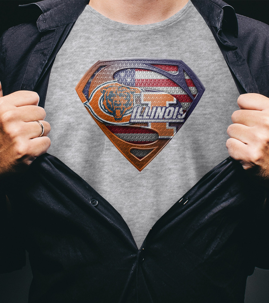 Superman Logo Bears Illinois American Flag T-Shirt