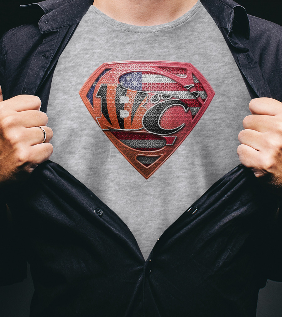 Superman Nfl Logo With American Flag Shield T-Shirt