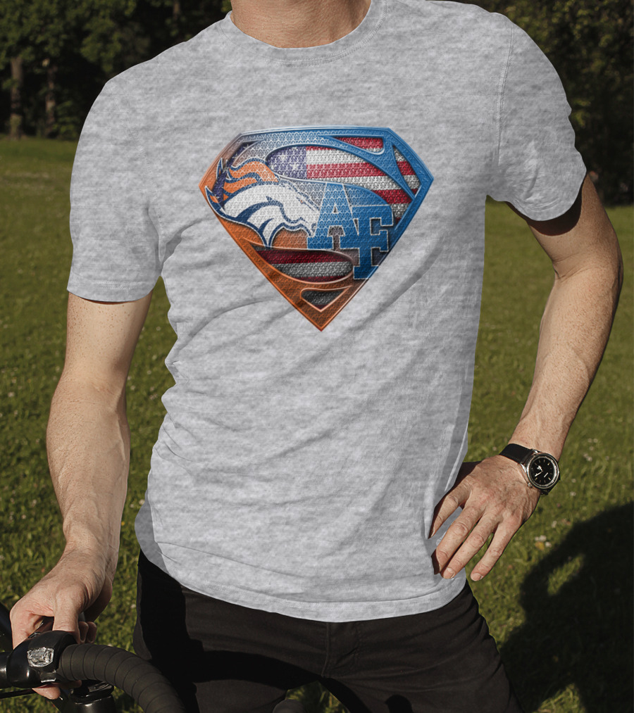 Air Force Falcons Denver Broncos American Flag Shield T-Shirt