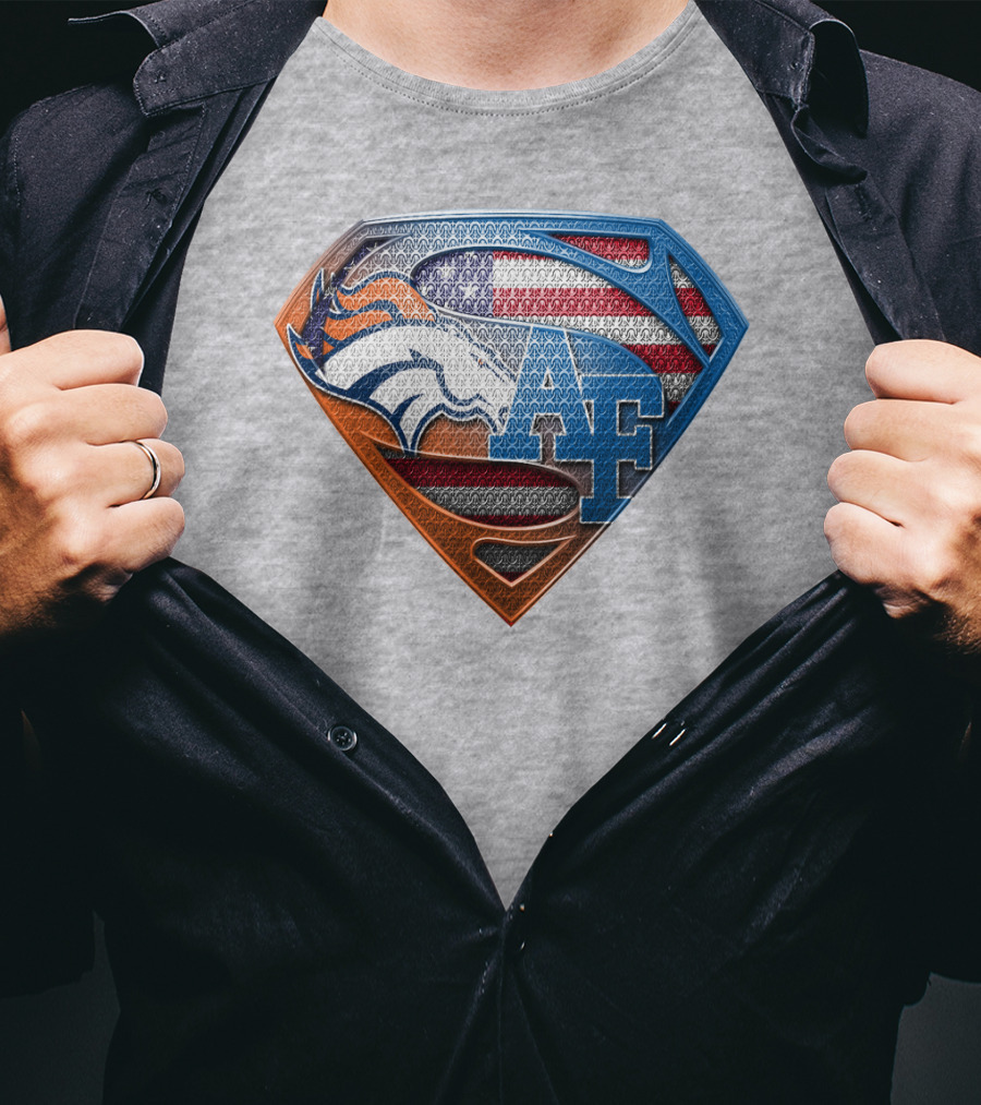 Air Force Falcons Denver Broncos American Flag Shield T-Shirt