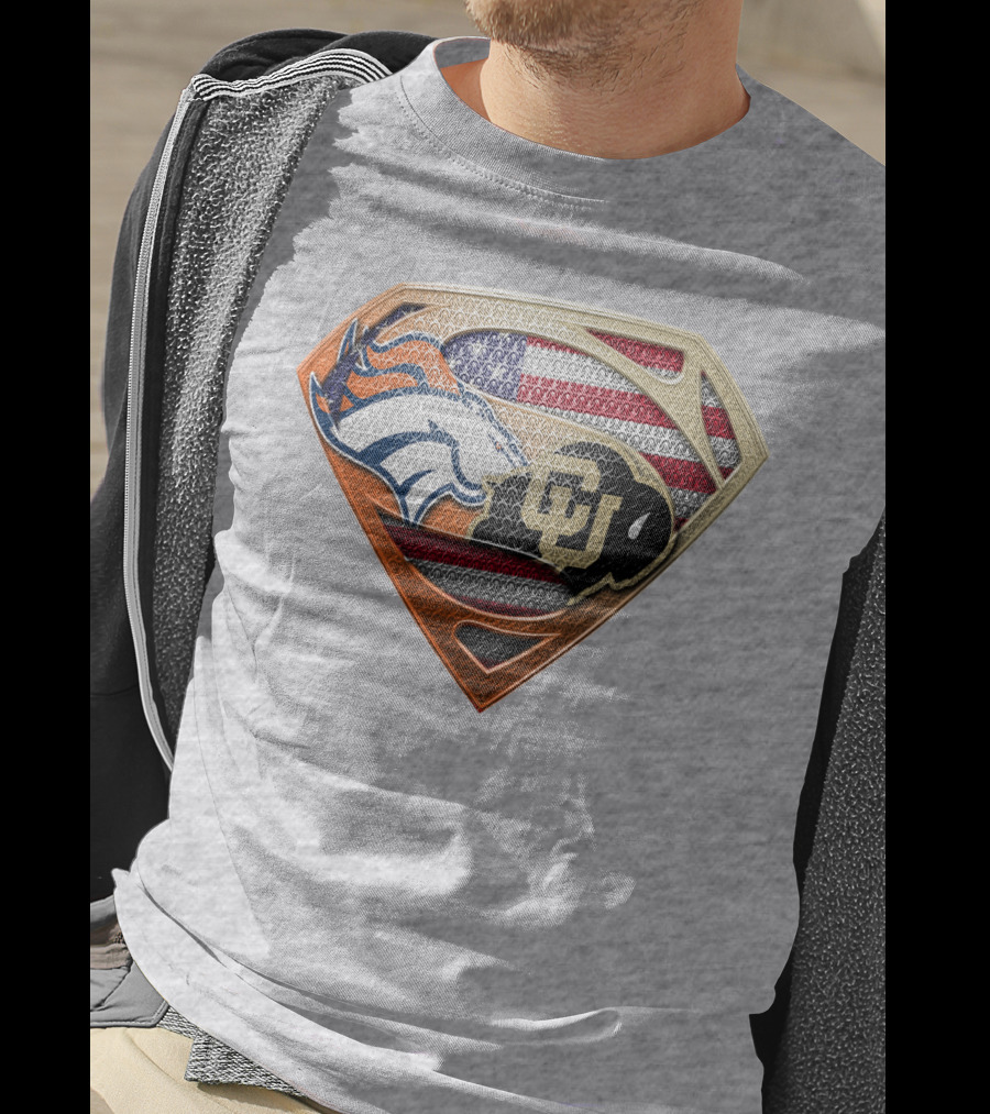Denver Broncos Colorado Buffaloes American Flag Superman Logo Mashup T-Shirt