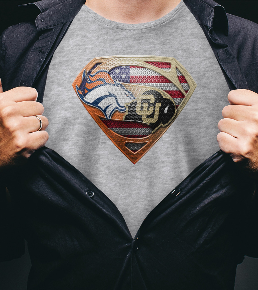 Denver Broncos Colorado Buffaloes American Flag Superman Logo Mashup T-Shirt