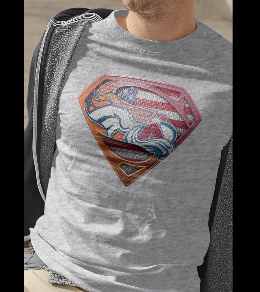 Broncos Avalanche Usa Flag Superman Shield T-Shirt