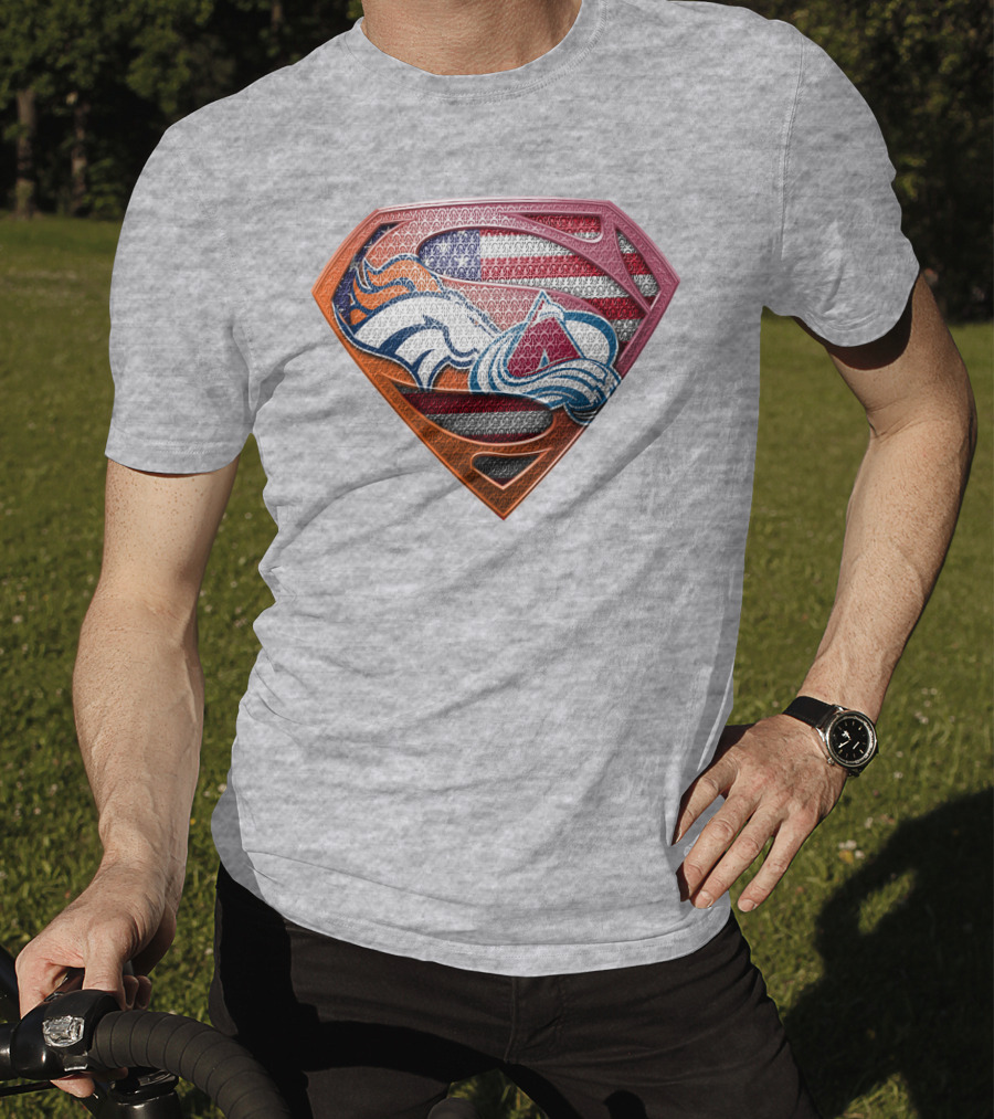 Broncos Avalanche Usa Flag Superman Shield T-Shirt