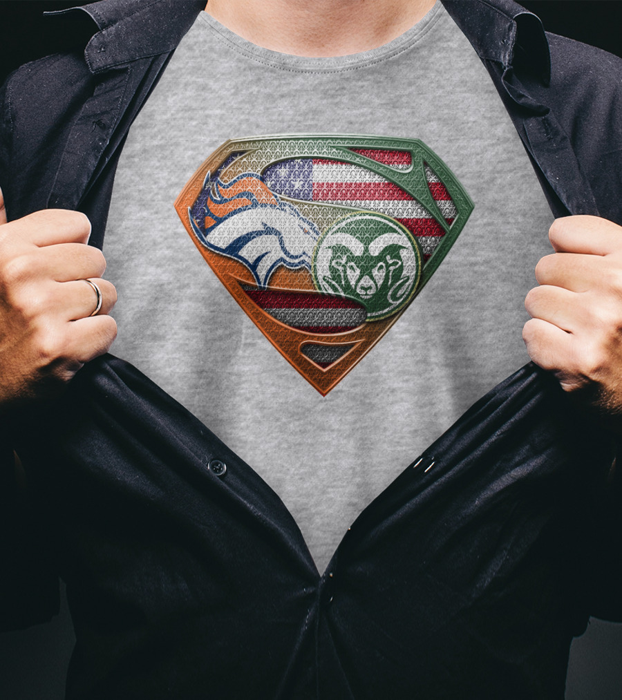 Broncos Rams Superman Shield American Flag T-Shirt