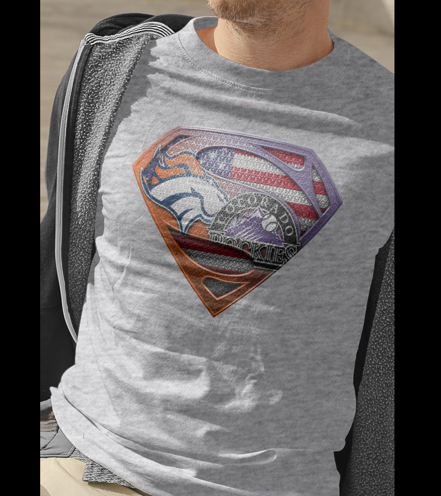 Denver Broncos Colorado Rockies American Flag Superman Logo Fusion T-Shirt