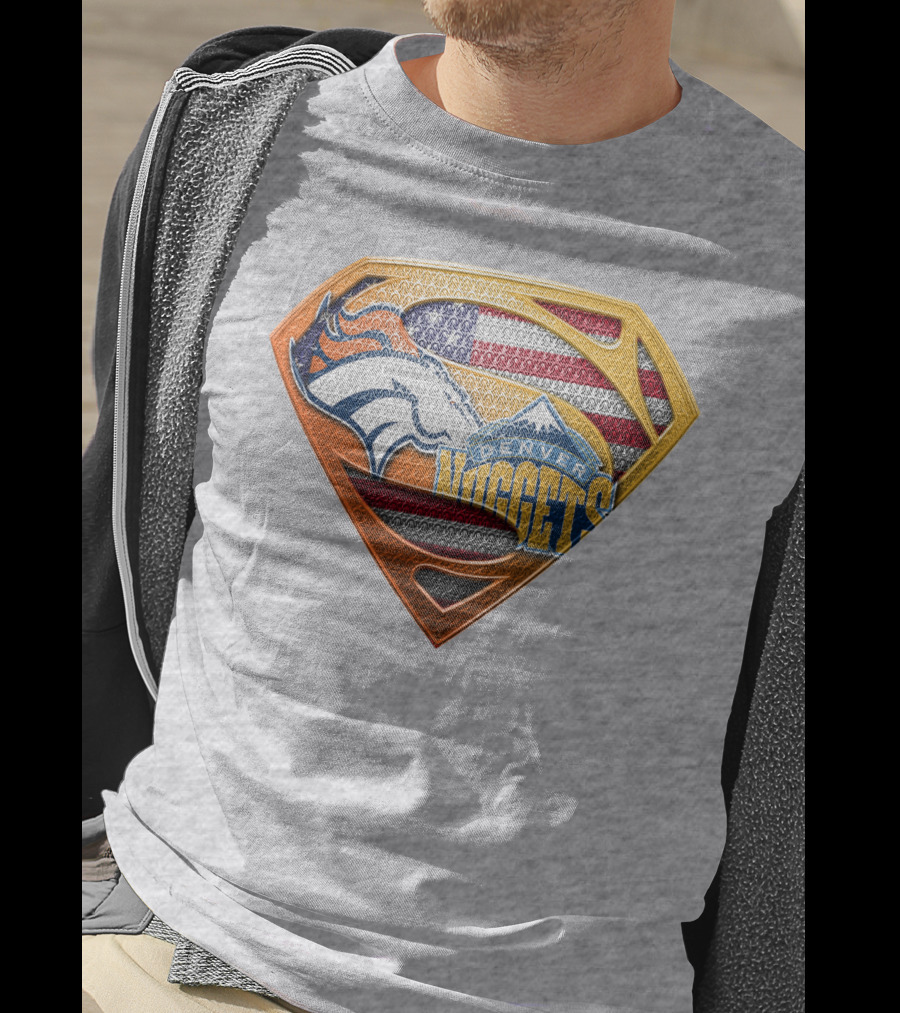 Denver Nuggets Broncos American Flag Super Hero Shield T-Shirt