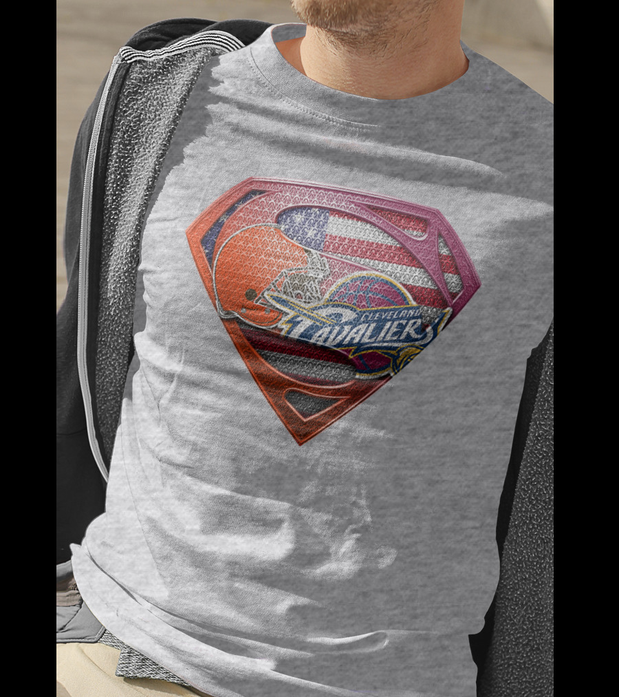 Cleveland Cavaliers Browns Superman American Flag Emblem T-Shirt