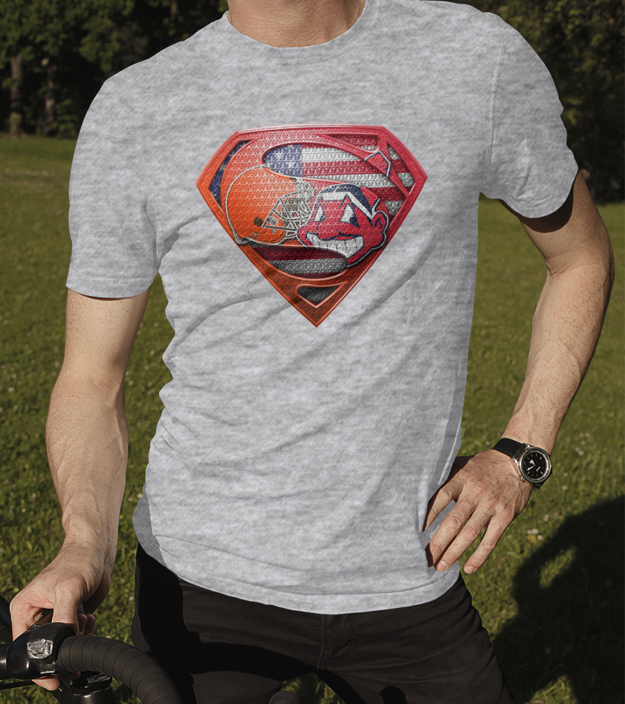 Superman Shield Cleveland Browns Helmet Chief Wahoo American Flag T-Shirt
