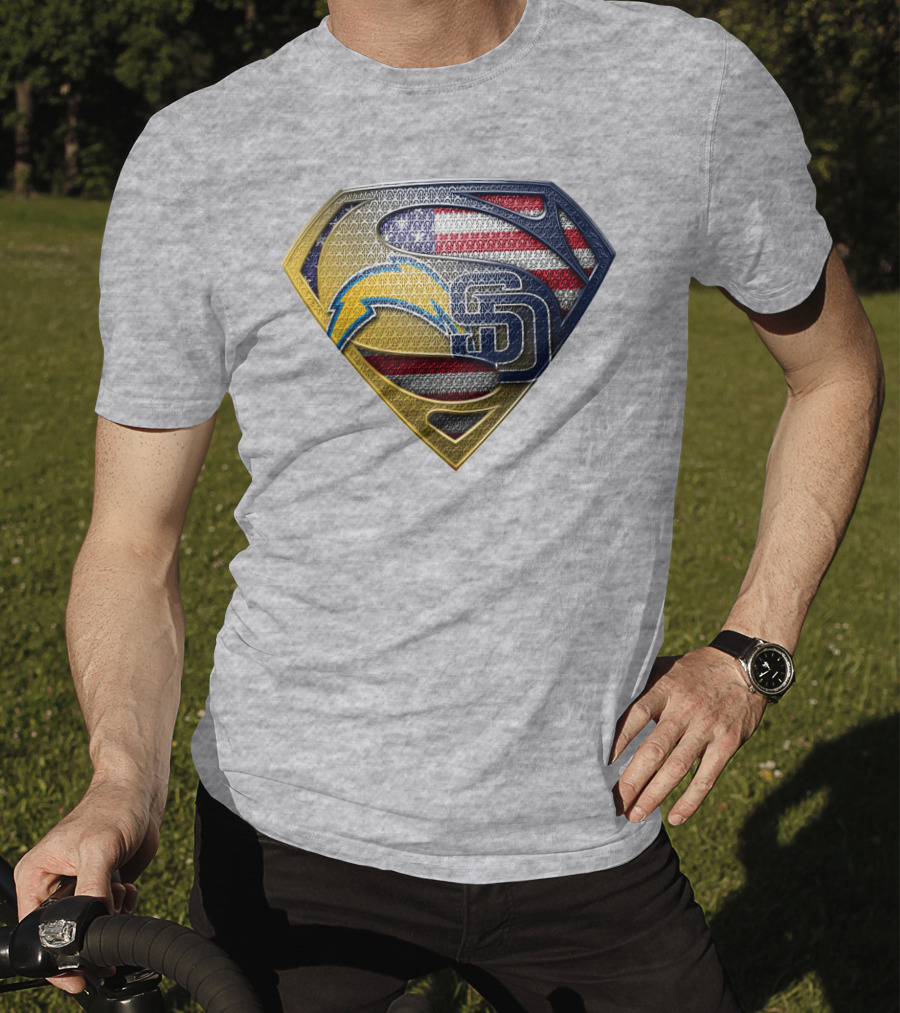 Superman Logo Chargers Sd Padres American Flag T-Shirt