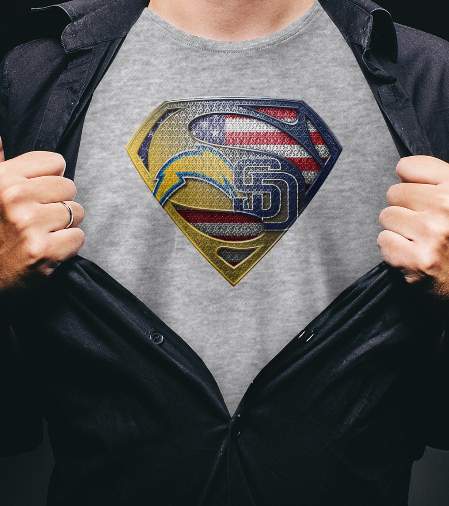 Superman Logo Chargers Sd Padres American Flag T-Shirt