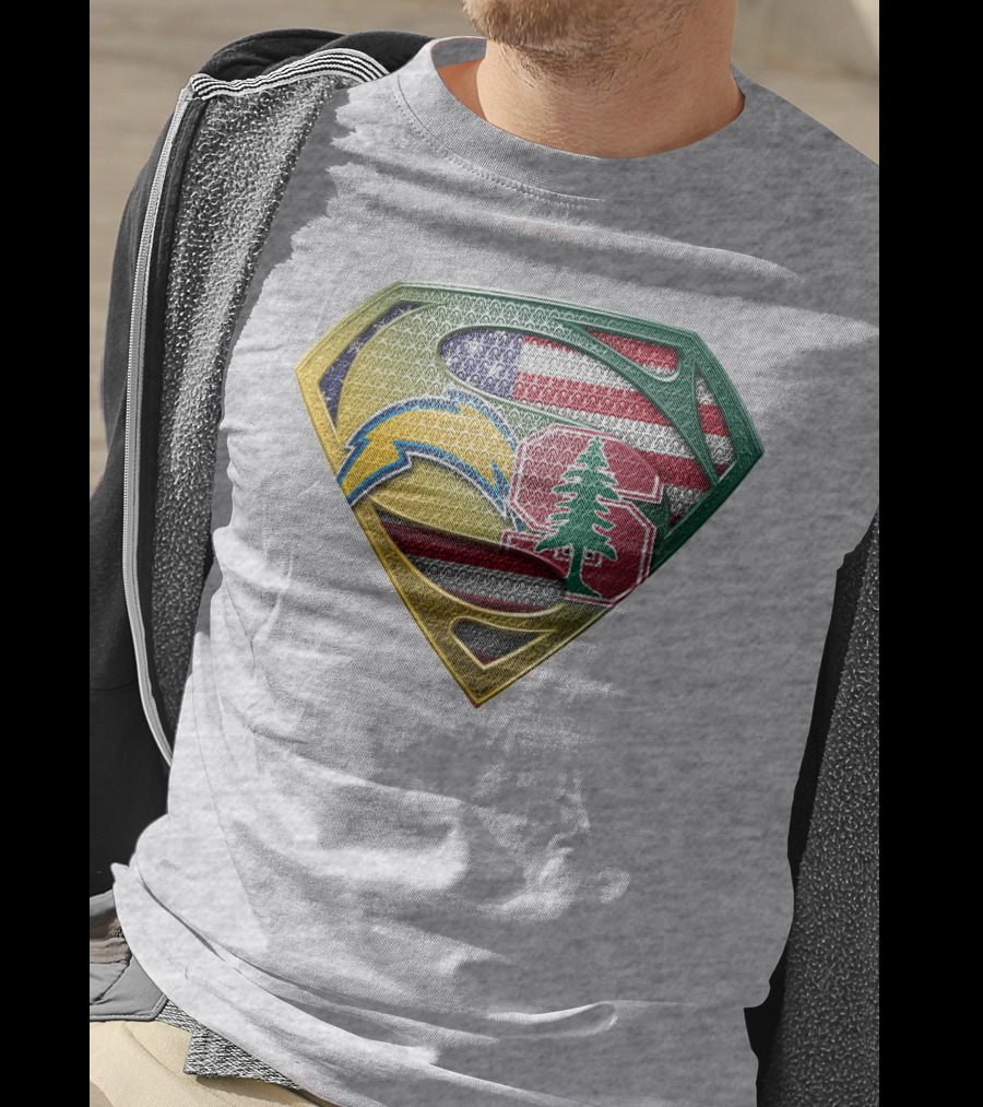 Superman Emblem Stanford Cardinal Chargers American Flag Fusion T-Shirt