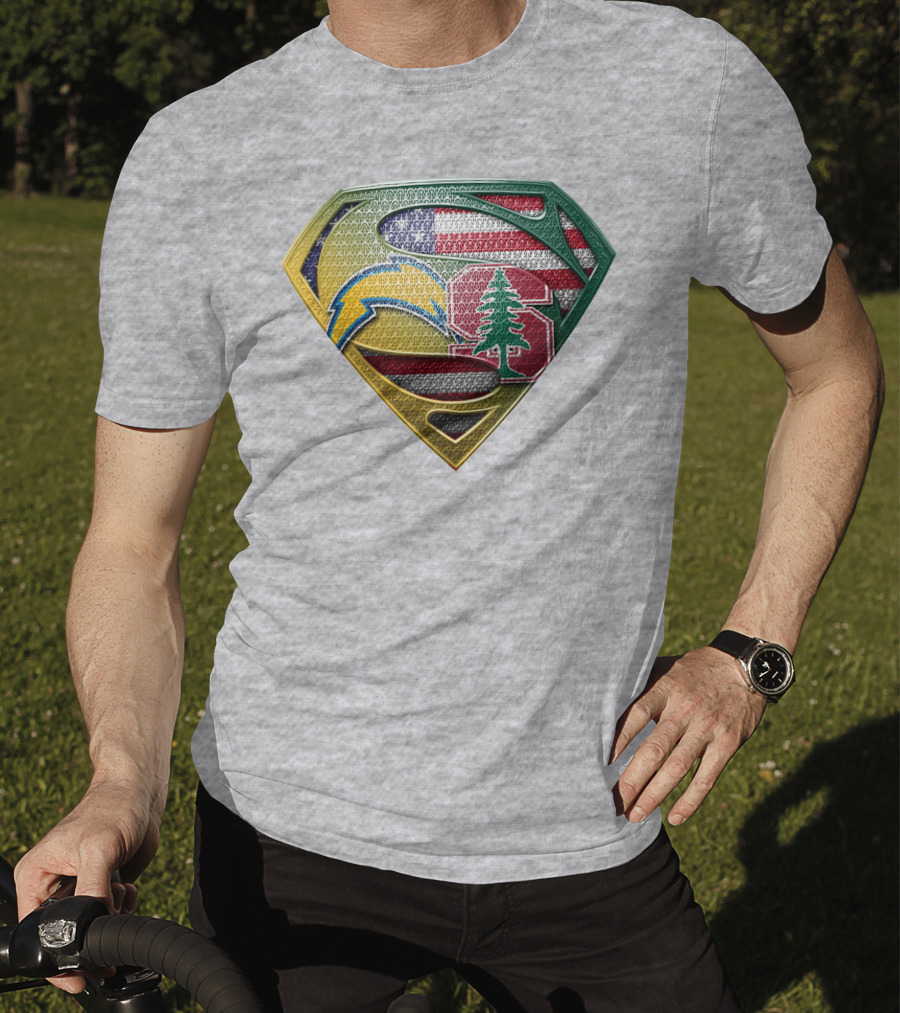 Superman Emblem Stanford Cardinal Chargers American Flag Fusion T-Shirt