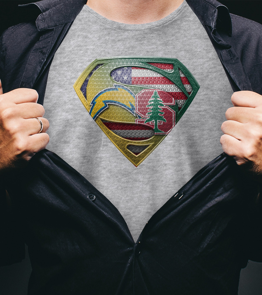Superman Emblem Stanford Cardinal Chargers American Flag Fusion T-Shirt