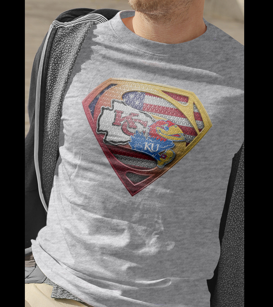 Ku Jayhawks Superman Logo With Kansas State Chiefs Flag T-Shirt
