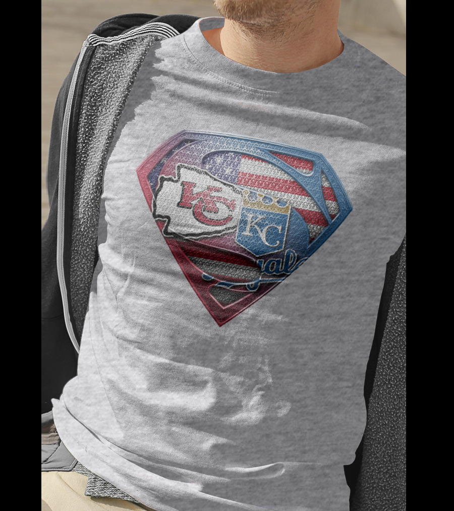 Kansas City Chiefs Royals American Flag Superman Shield T-Shirt