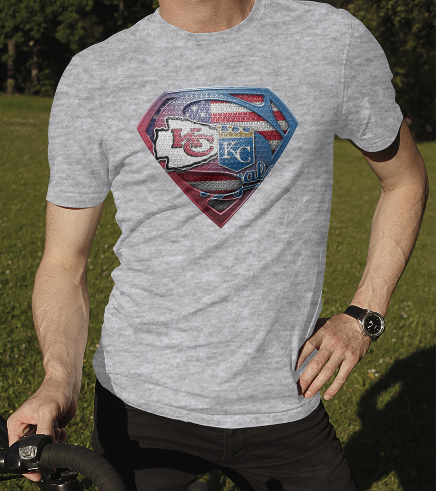 Kansas City Chiefs Royals American Flag Superman Shield T-Shirt