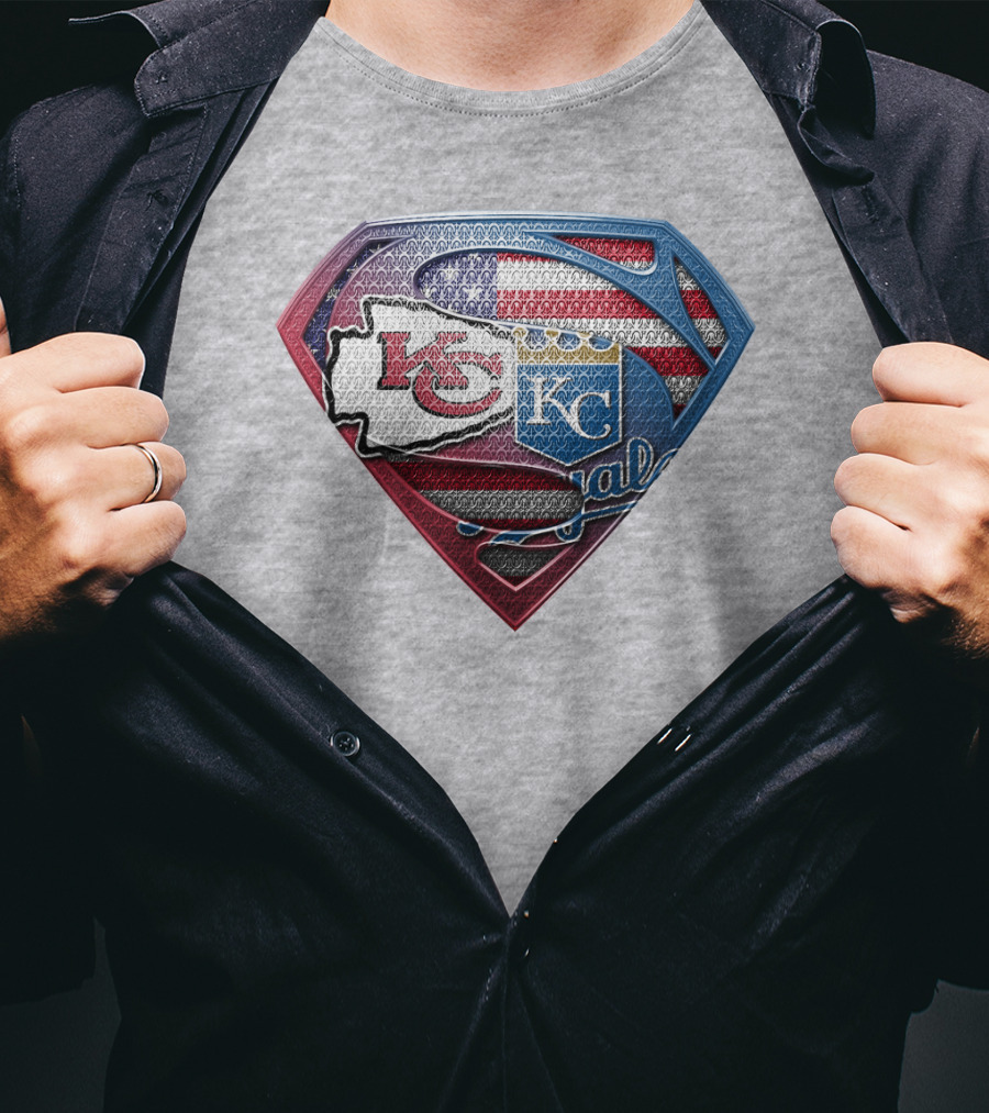 Kansas City Chiefs Royals American Flag Superman Shield T-Shirt