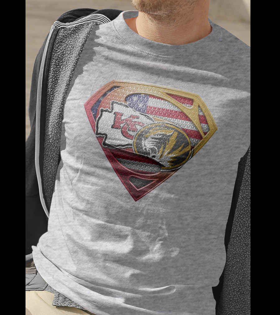 Kansas City Chiefs Missouri Tigers American Flag Superhero T-Shirt