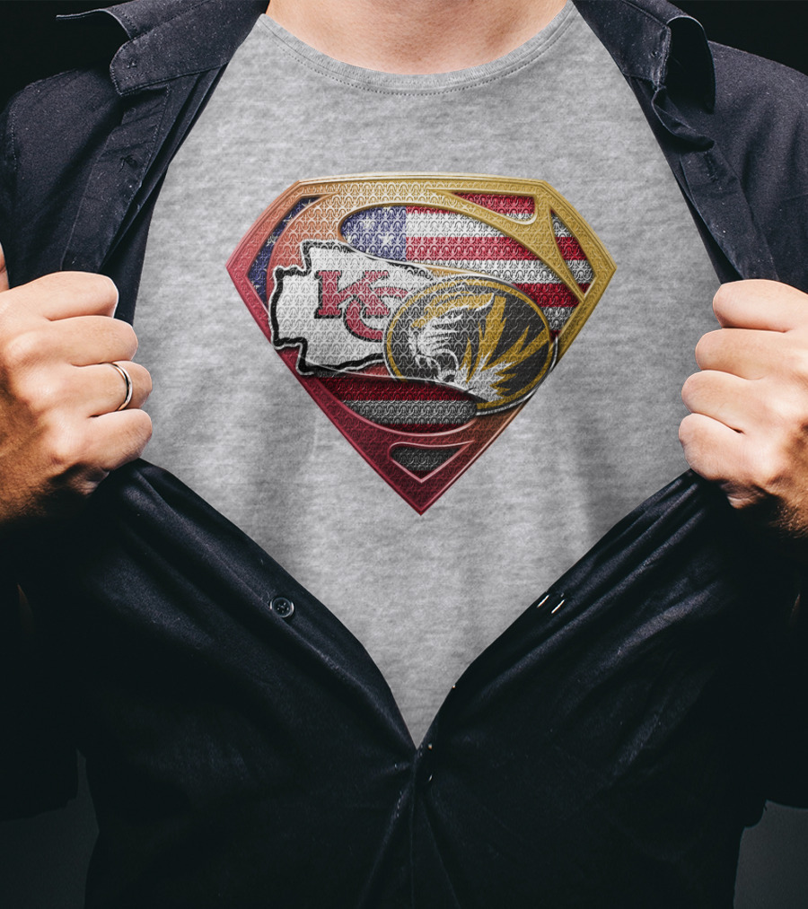 Kansas City Chiefs Missouri Tigers American Flag Superhero T-Shirt