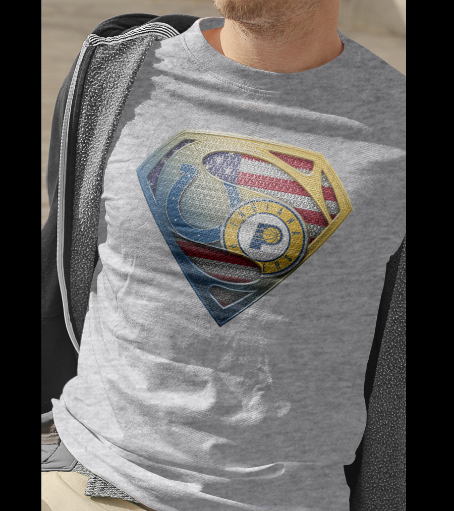 Superman Shield Indianapolis Colts And Pacers American Flag T-Shirt