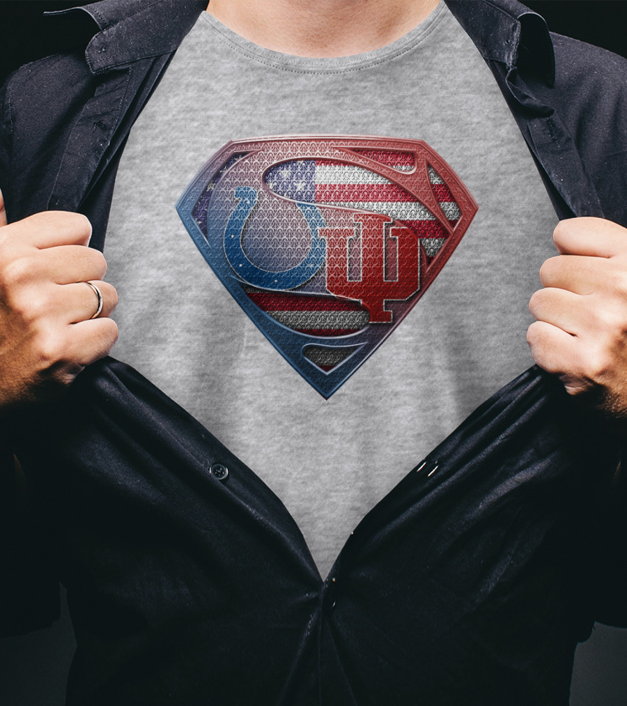 Superman Colts Indiana University American Flag T-Shirt