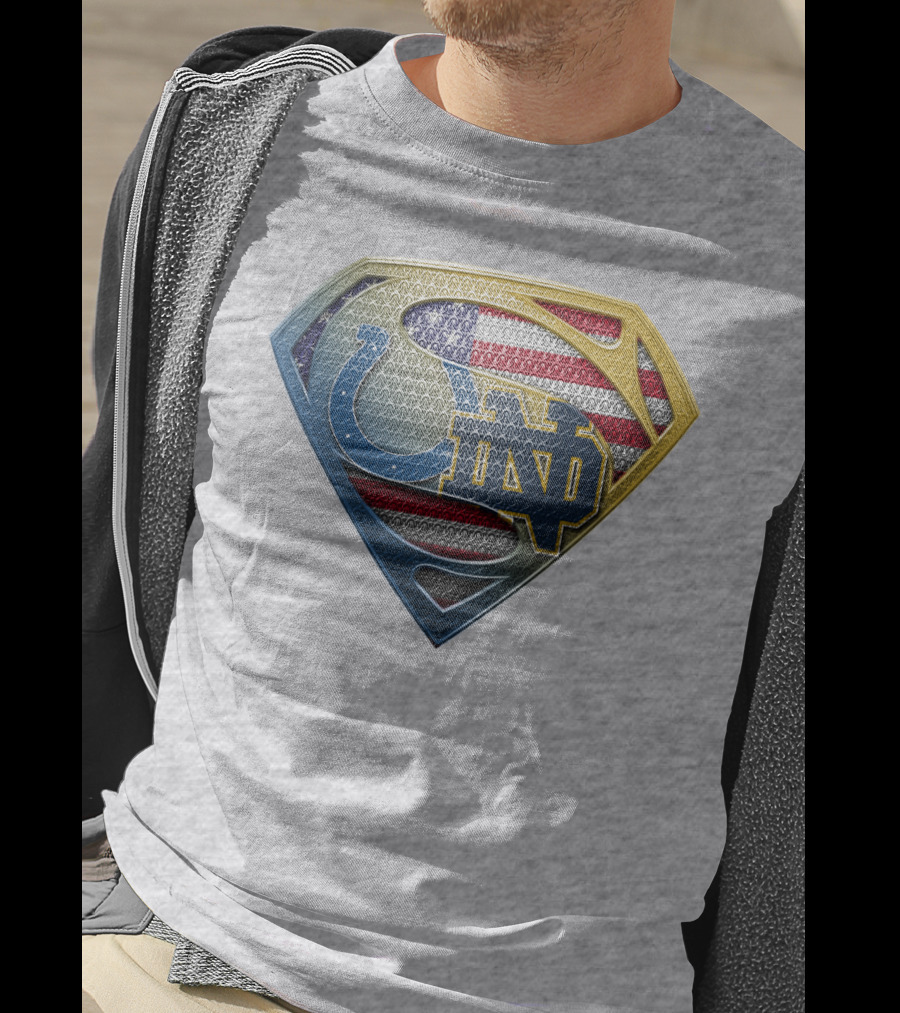 Notre Dame And Indianapolis Colts American Flag Superman T-Shirt
