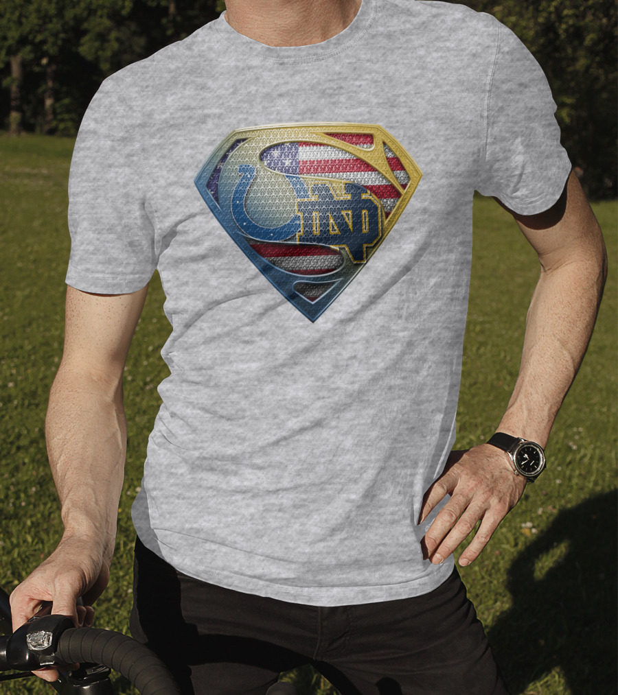 Notre Dame And Indianapolis Colts American Flag Superman T-Shirt