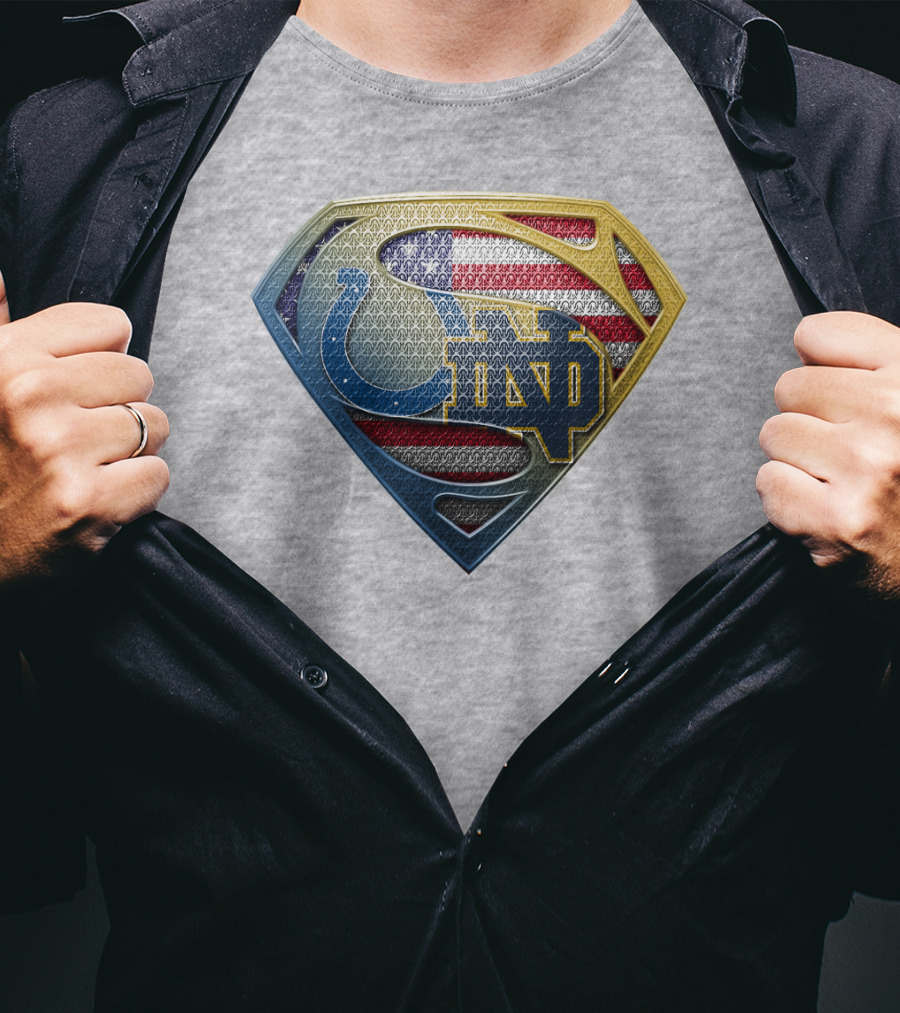 Notre Dame And Indianapolis Colts American Flag Superman T-Shirt