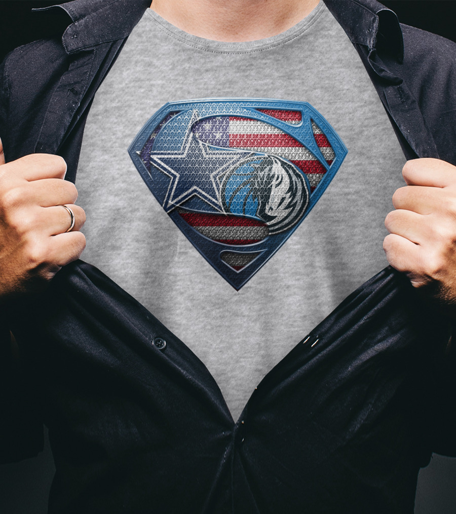 Dallas Basketball Heroes Shield Design With American Flag T-Shirt