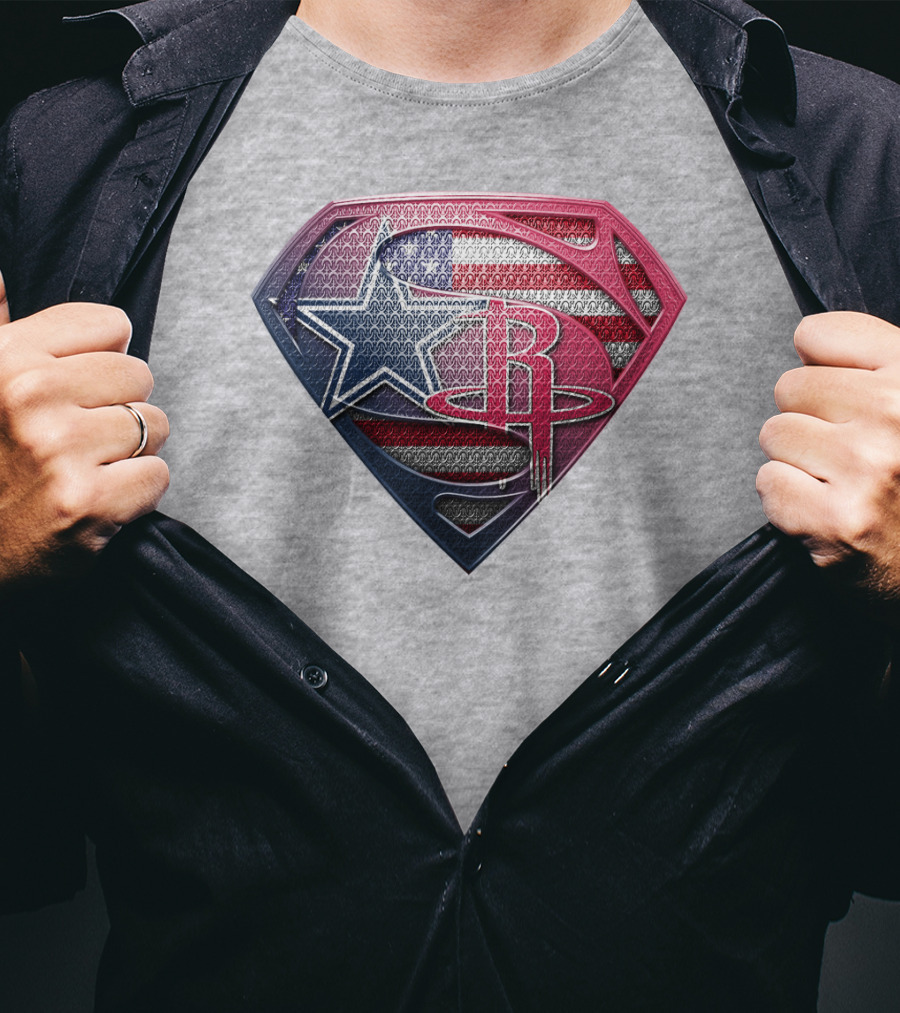 Rockets Superhero Logo With Usa Flag Star T-Shirt