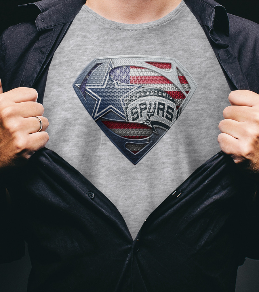 San Antonio Spurs Superman Shield Usa Flag T-Shirt