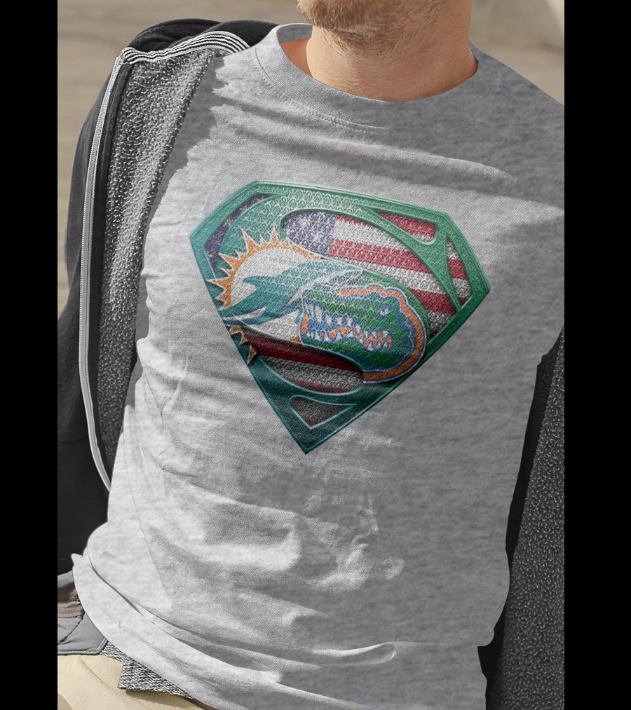 Superman Gator American Flag Miami Football T-Shirt