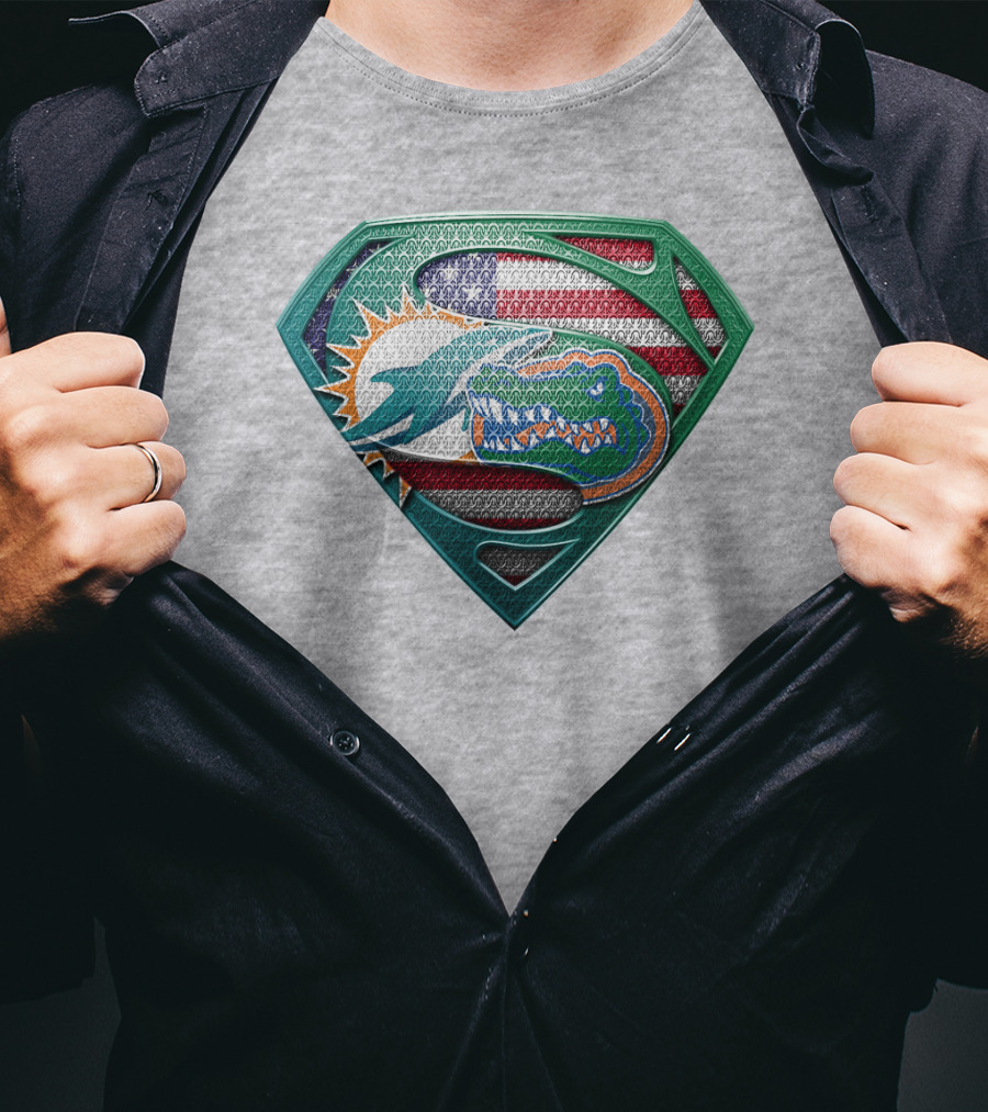 Superman Gator American Flag Miami Football T-Shirt