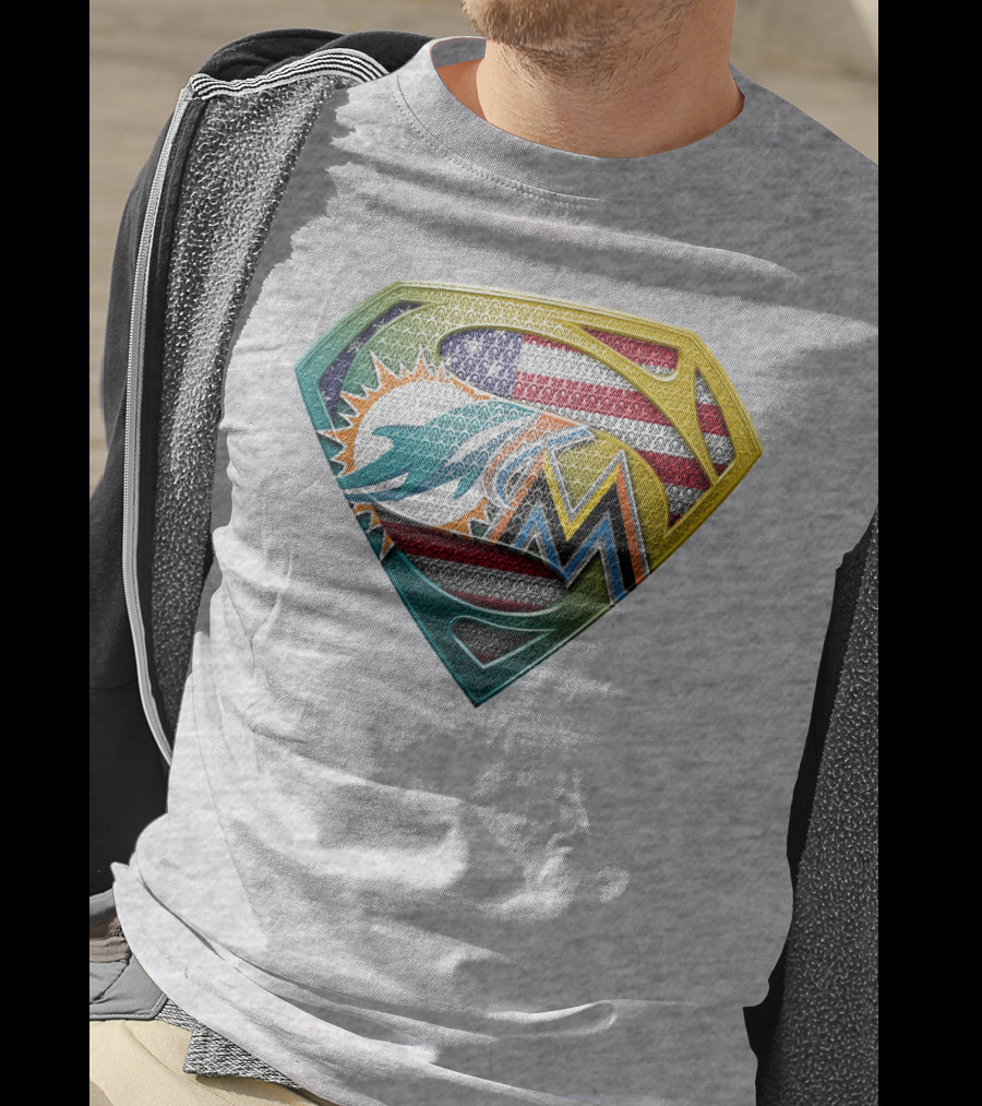 Superman Miami Dolphins Marlins American Flag T-Shirt