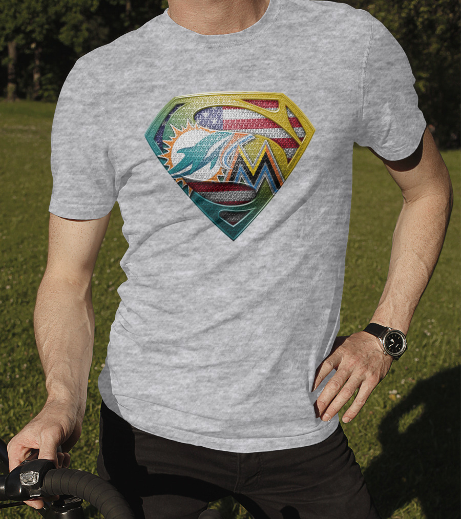 Superman Miami Dolphins Marlins American Flag T-Shirt