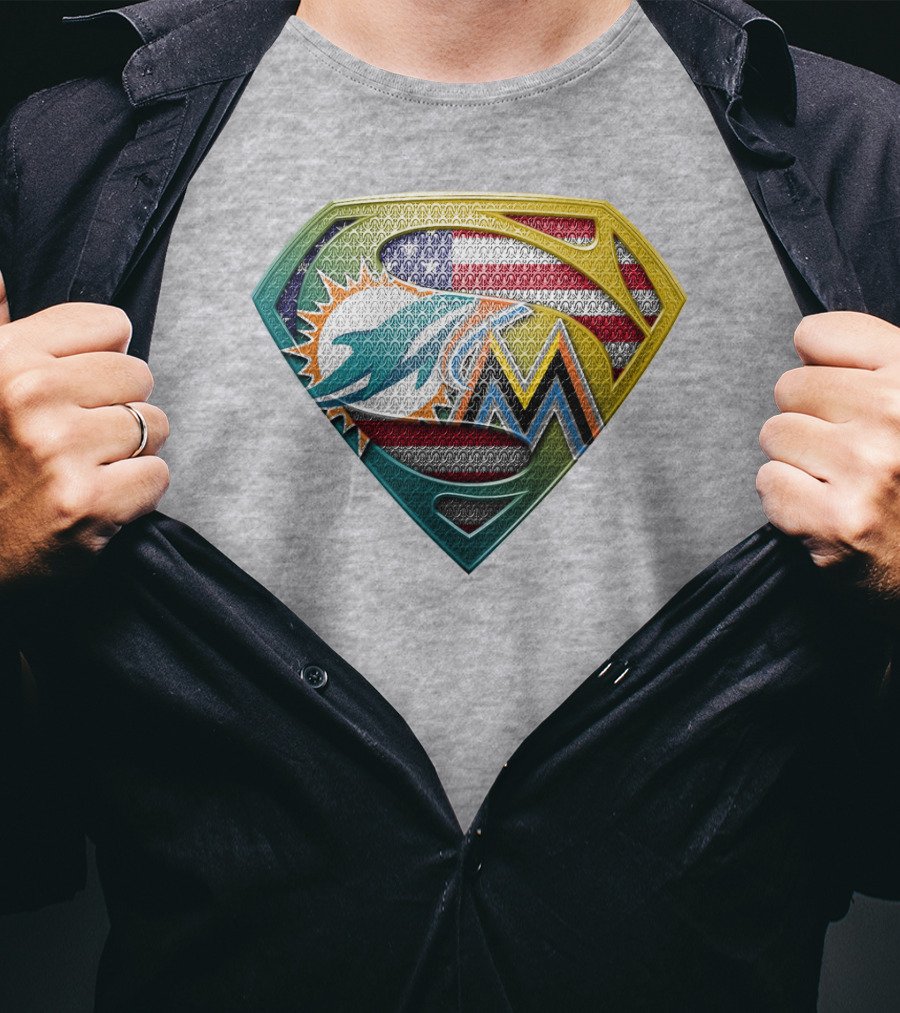 Superman Miami Dolphins Marlins American Flag T-Shirt