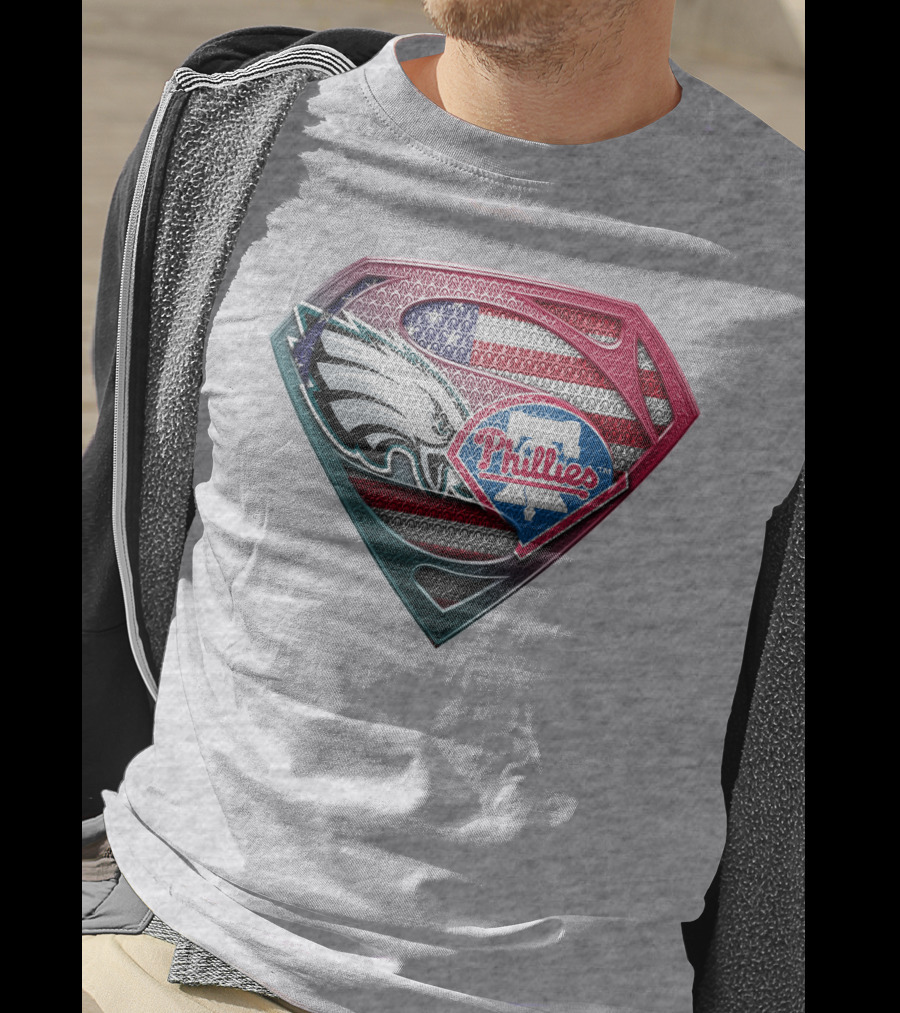 Philadelphia Eagles Phillies Super Logo American Flag - T-Shirt