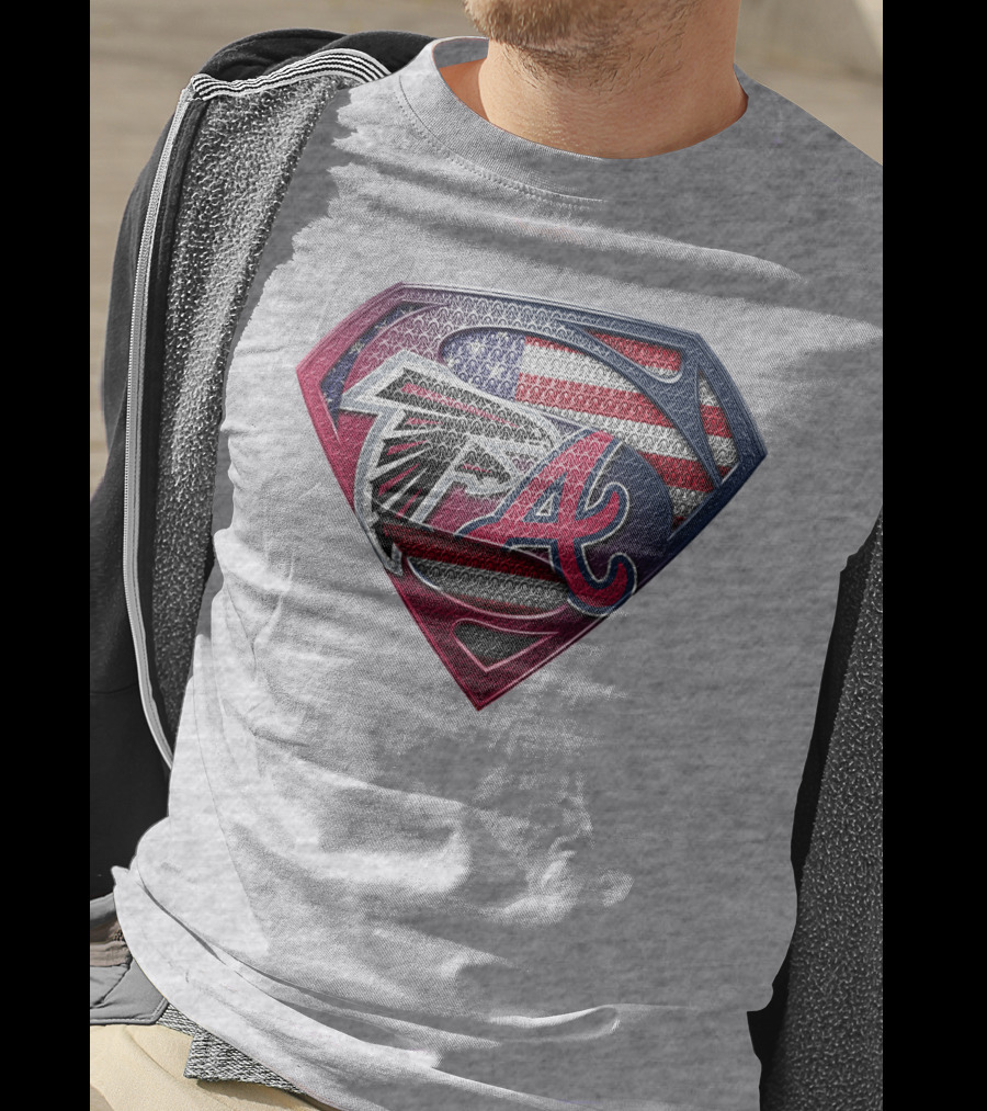 Superman Shield Atlanta Falcons Braves Usa Flag T-Shirt