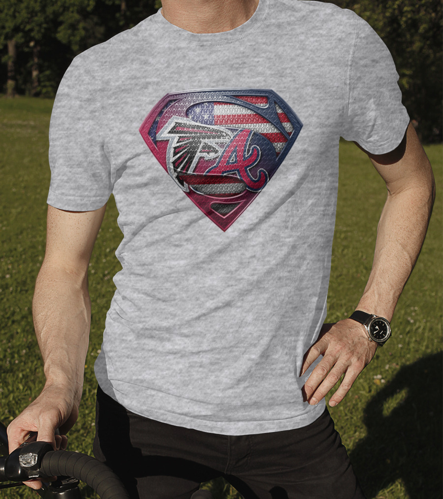 Superman Shield Atlanta Falcons Braves Usa Flag T-Shirt