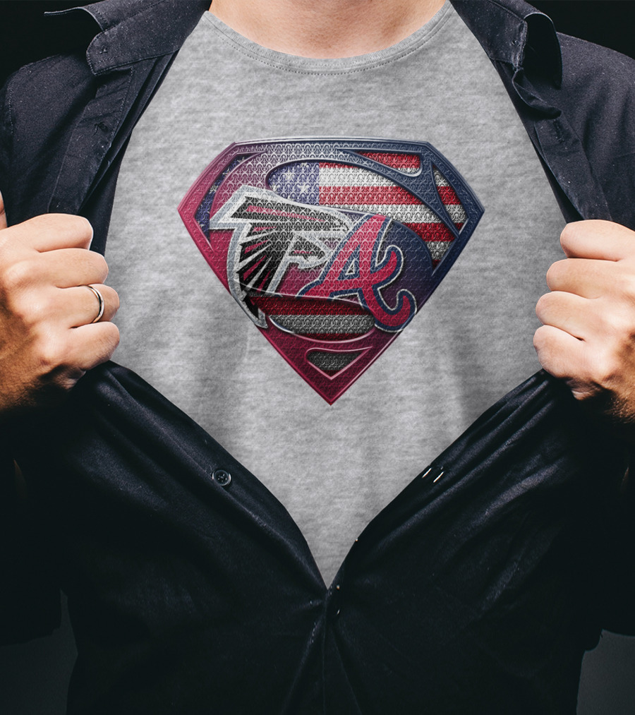 Superman Shield Atlanta Falcons Braves Usa Flag T-Shirt