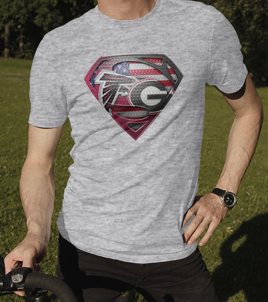 Superman Georgia Bulldogs Atlanta Falcons American Flag T-Shirt