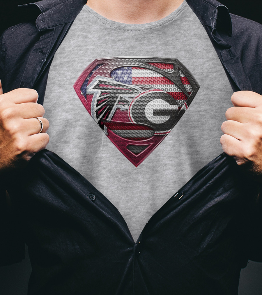 Superman Georgia Bulldogs Atlanta Falcons American Flag T-Shirt