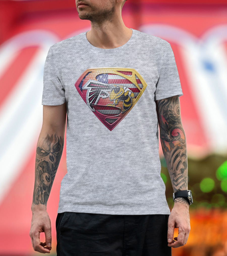 Superman Shield Atlanta Falcons American Flag Buzz T-Shirt
