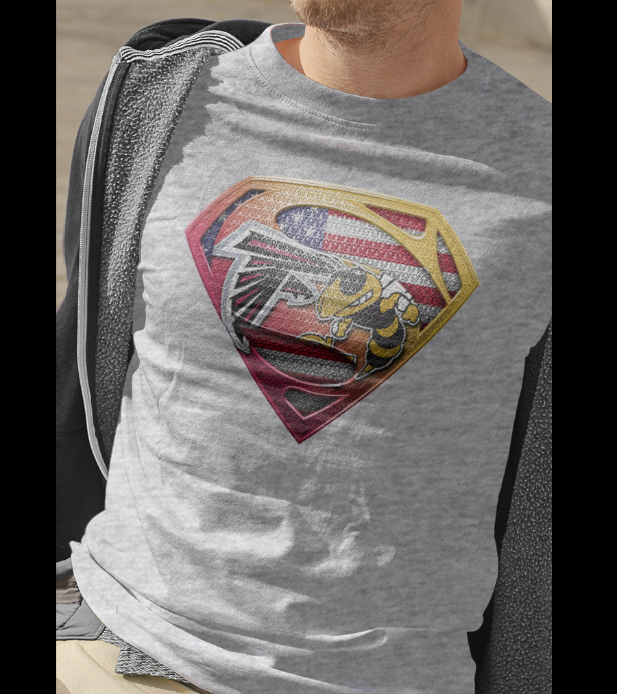 Superman Shield Atlanta Falcons American Flag Buzz T-Shirt