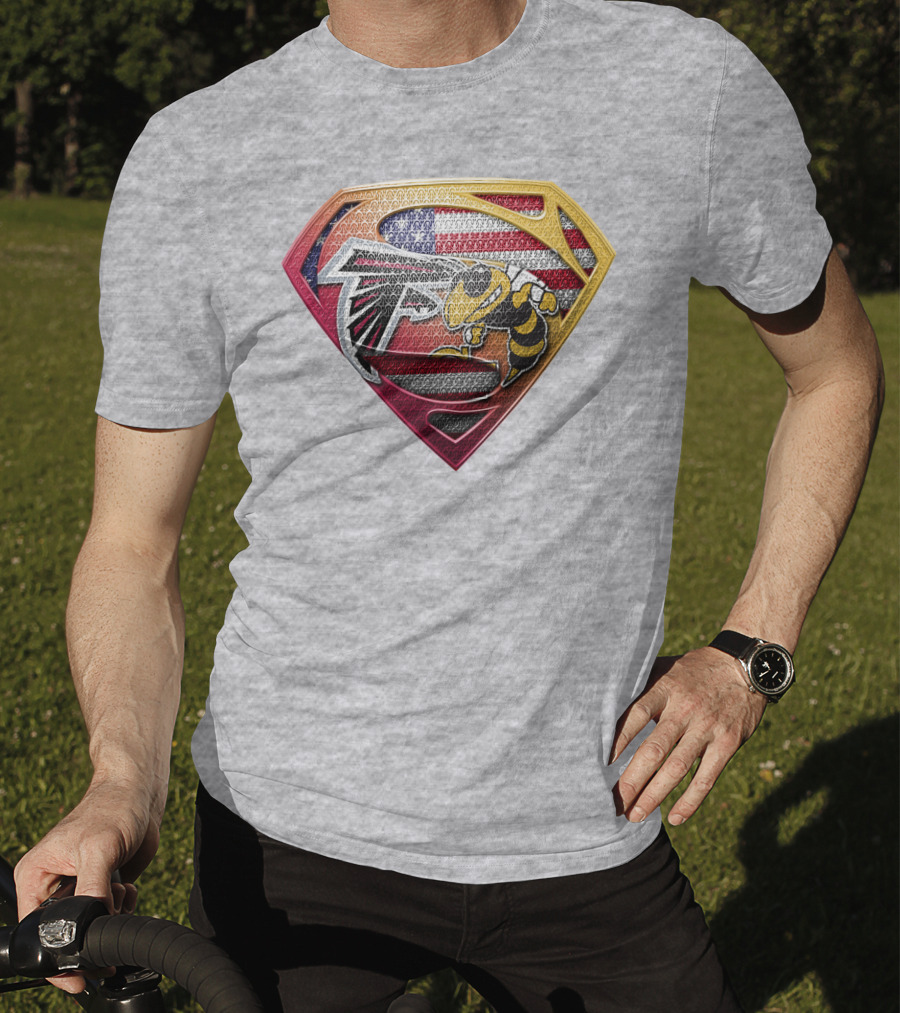 Superman Shield Atlanta Falcons American Flag Buzz T-Shirt