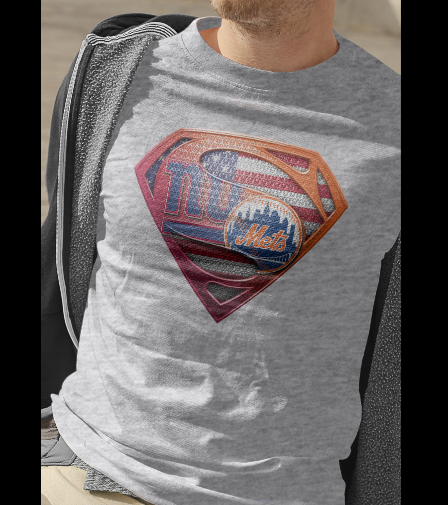 Giants Mets Superman Logo American Flag T-Shirt