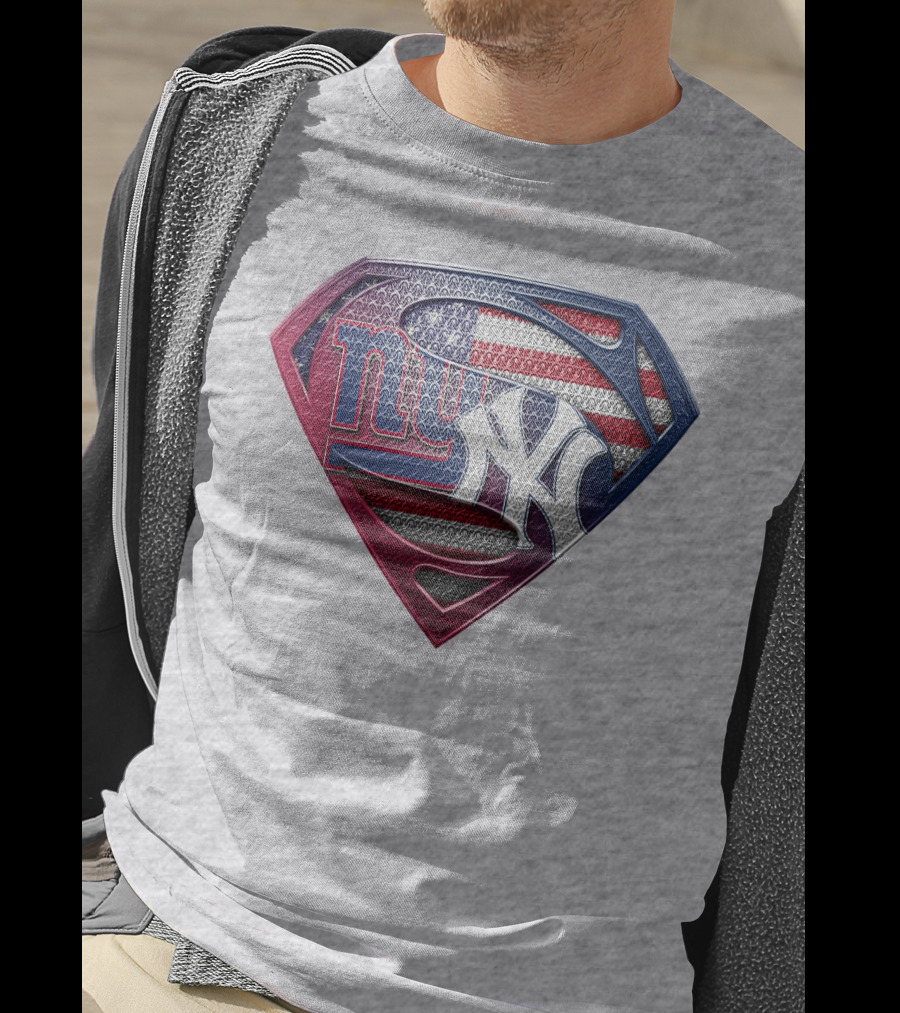 Ny Giants Yankees American Flag Logo Superhero Crest T-Shirt