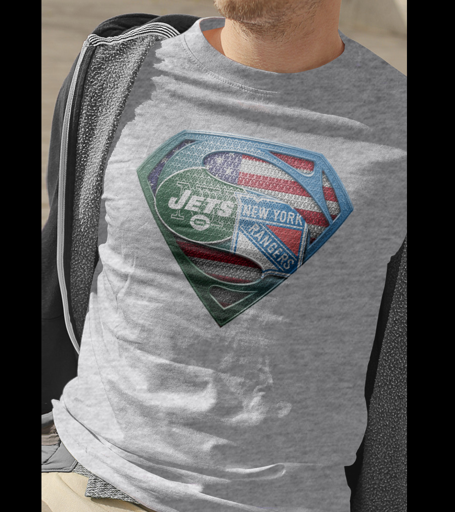 New York Jets Rangers American Flag Superhero T-Shirt