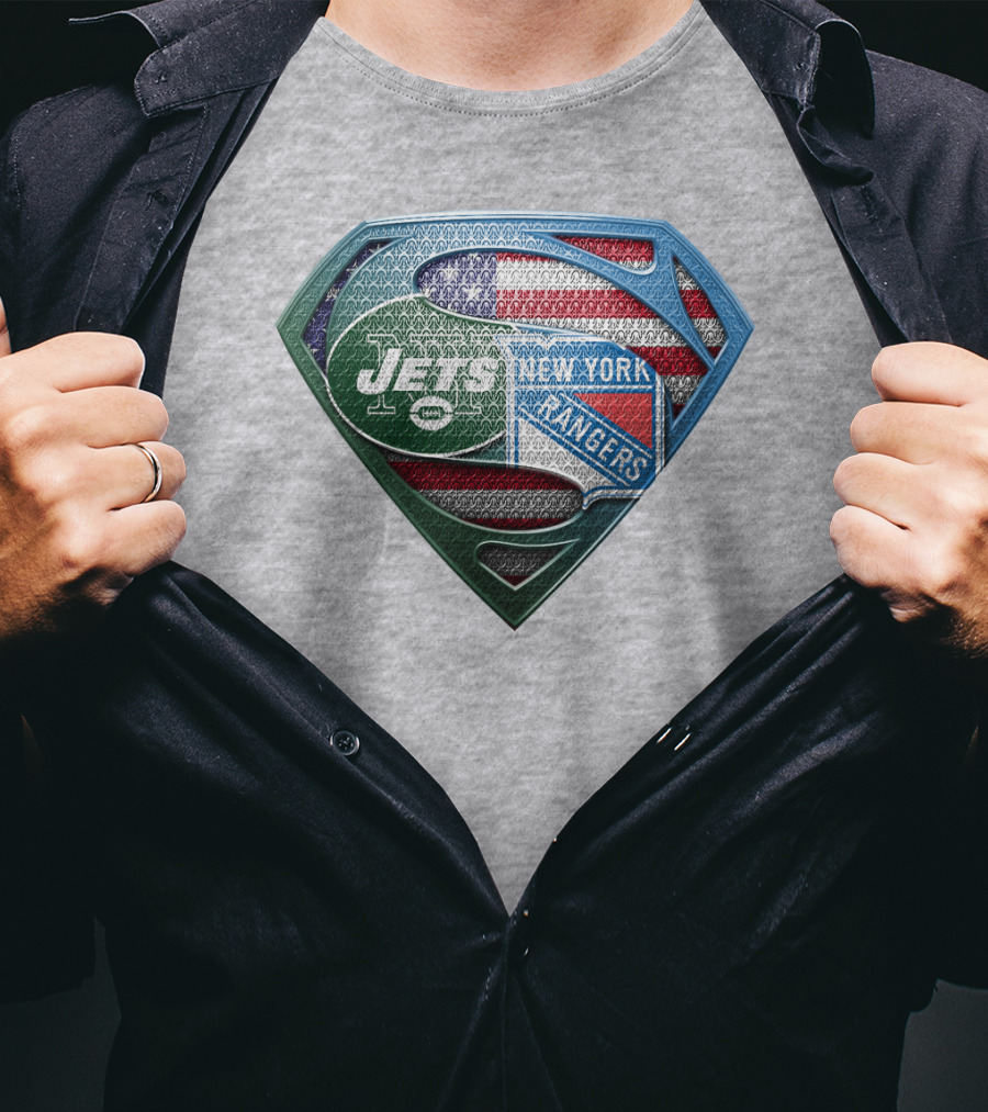 New York Jets Rangers American Flag Superhero T-Shirt